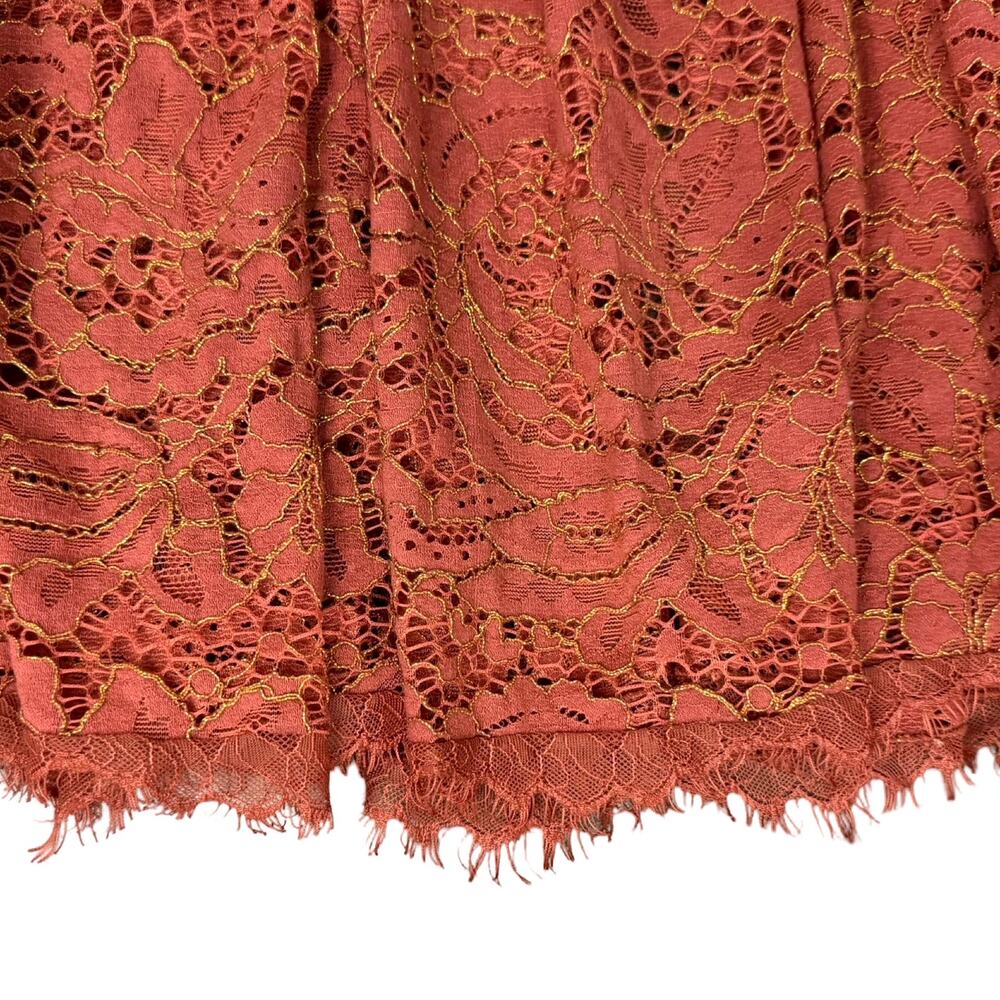 Dress the Population Burnt Orange Gold Lace Tiered V-Neck Midi Dress size S - Picture 16 of 16
